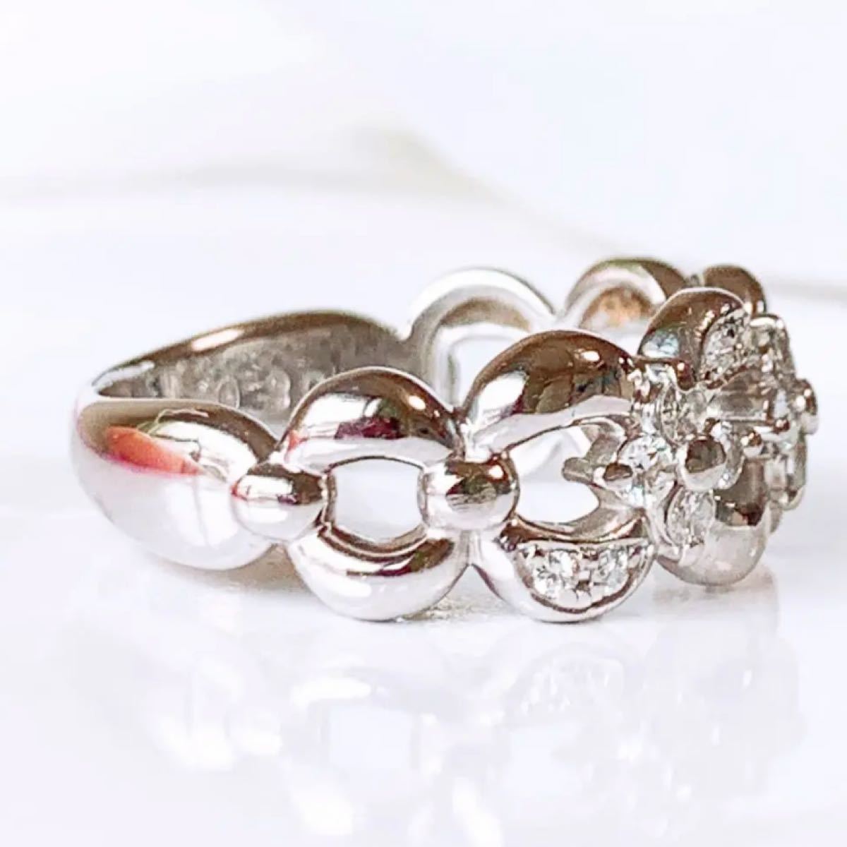 美品 TASAKI D0.30ct 透かし柄 プラチナダイヤリング 7