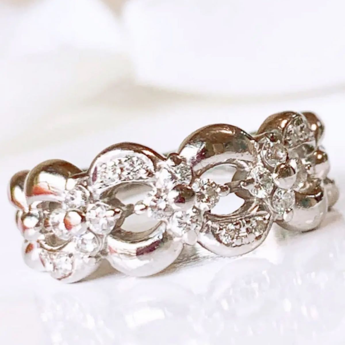 美品 TASAKI D0.30ct 透かし柄 プラチナダイヤリング 2