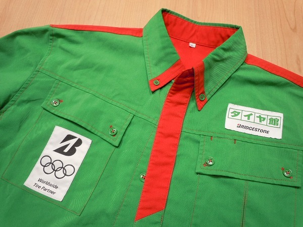  Bridgestone шина павильон * рубашка с длинным рукавом L* зеленый красный рубашка work shirt *h