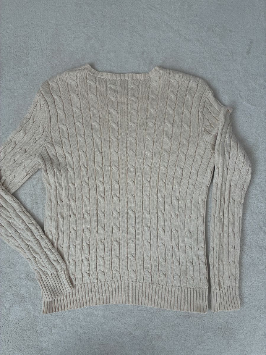 ポロラルフローレン ケーブルニット ポニー刺繍 アイボリー 綿 M相当