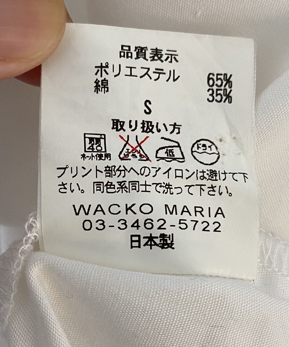 名作 希少 WACKO MARIA ワコマリア ロゴ ワッペン 刺繍 プリント 半袖 ワーク シャツ S ホワイト × レッド 日本製 ステンシル プリント_画像10