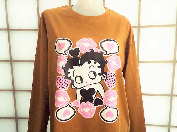 be tea b-p mustard & pink be tea & is - trip M size heaven . cotton 100% long sleeve tunic new goods BettyBoop