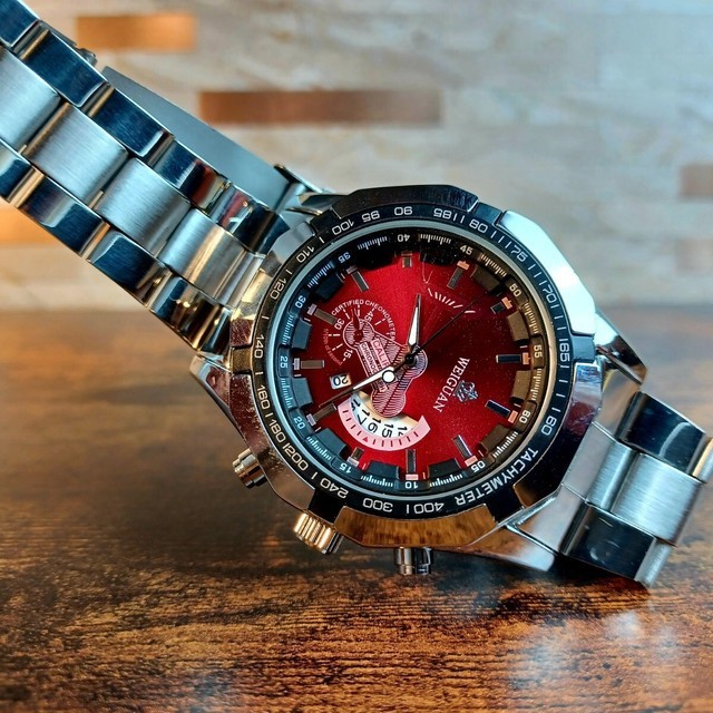 代引可】 新品❤デュアルクロノグラフ❤WEIGUAN腕時計メンズラグジュアリーレザー赤盤