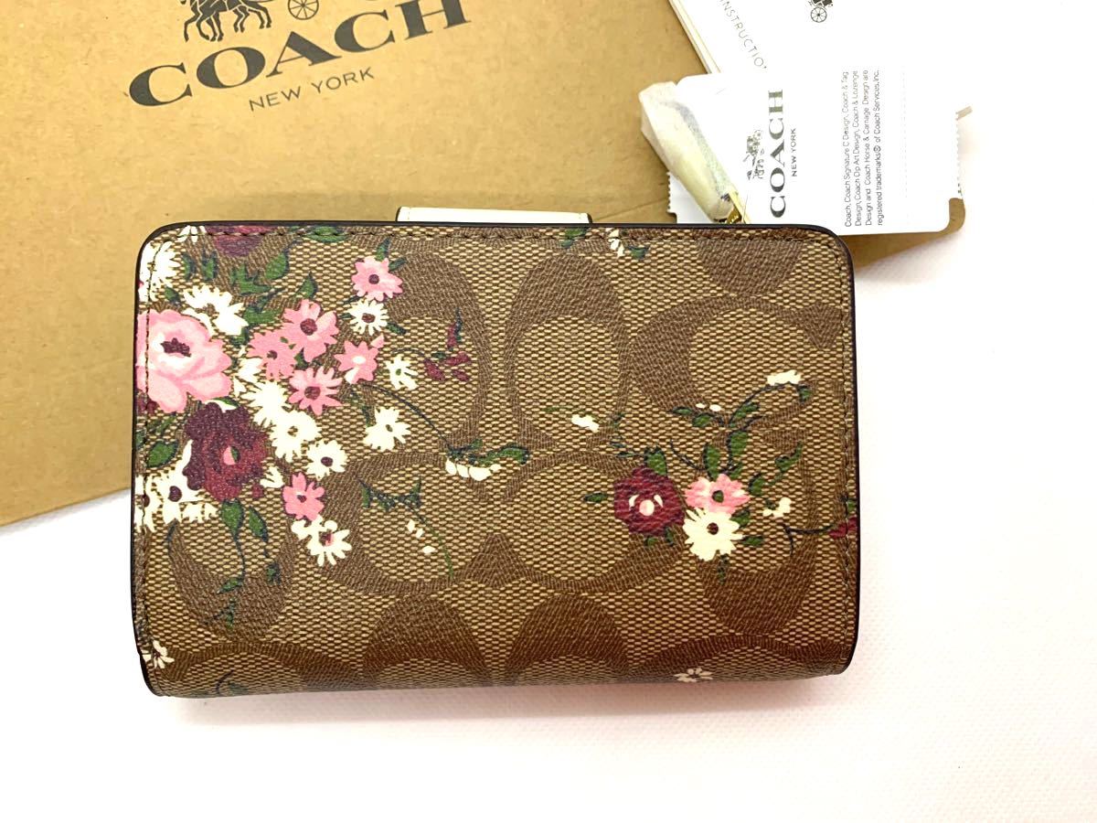 COACH コーチ　二つ折り財布　F3773 花柄　シグネチャー　フローラル　ピンク　アウトレット品　箱、紙袋付き　レディース 