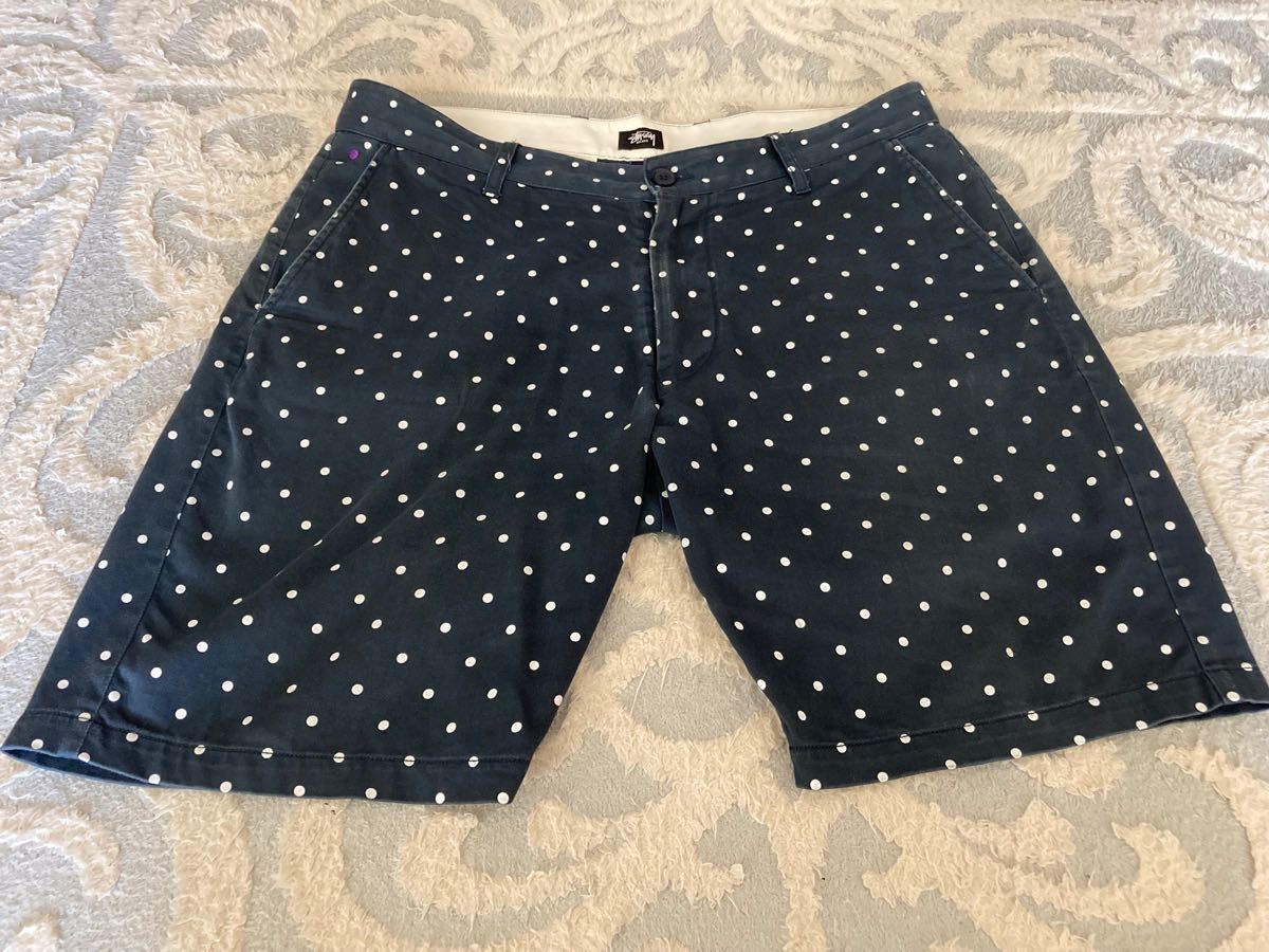 STUSSY ドット柄 S STUSSY】ステューシー ドット柄ハーフパンツ 紺|Yahoo!フリマ