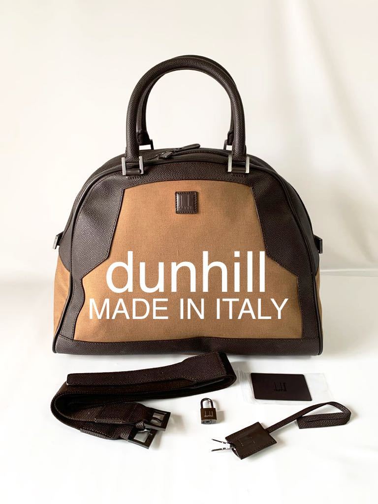 極美品dunhill イタリア製 レザー×キャンバスボストンバッグ 2WAY ショルダー 大容量 アルフレッドダンヒル 鞄 BAG男性用 革製_画像1