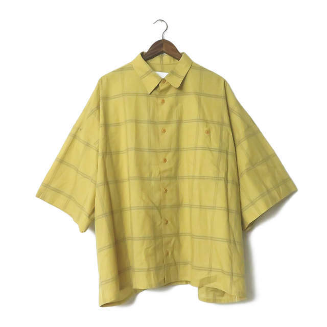 WhoWhat フーワット 20SS 5X Shirt - Short Length Short Sleeve コットンシルク ビッグチェックシャツ Mustard オーバーサイズ mc67240