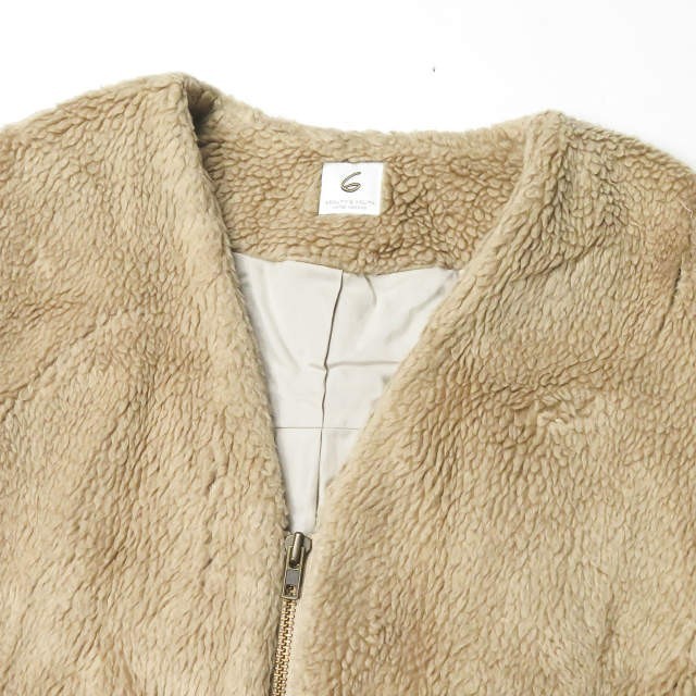 6 ROKU BEAUTY＆YOUTH UNITED ARROWS ロク V-NECK FAKE FUR COAT Vネックフェイクファーコート 1625-260-3684 38 ベージュ ボア lc27855_画像3