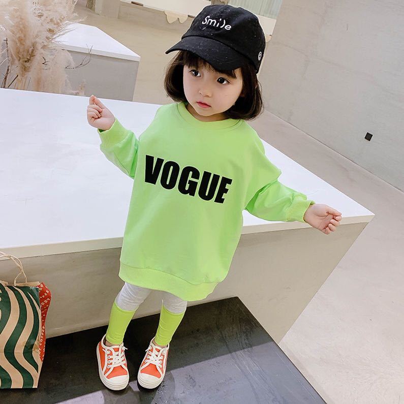 キッズ 子供服 セットアップ トップス パンツ 女の子 春秋 ゆったり 可愛い 丸首 長袖 綿 英文字 KSEA249(2色90-130)