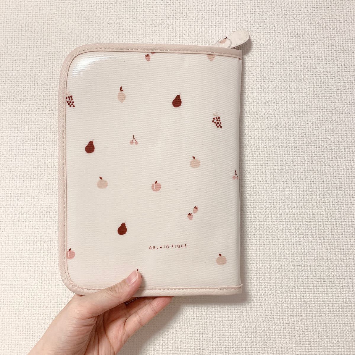 【新品未使用】ジェラートピケ　母子手帳ケース　フルーツ柄　ピンク