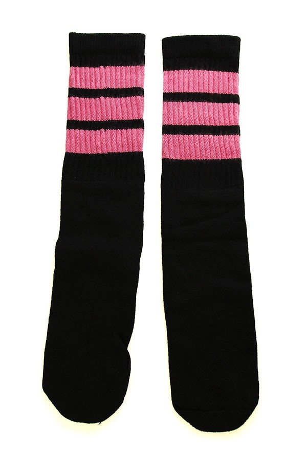SkaterSocks ロングソックス 靴下 ソックス スケボー Mid calf Black tube socks with BubbleGum Pink stripes style 1 (19インチ)_画像1