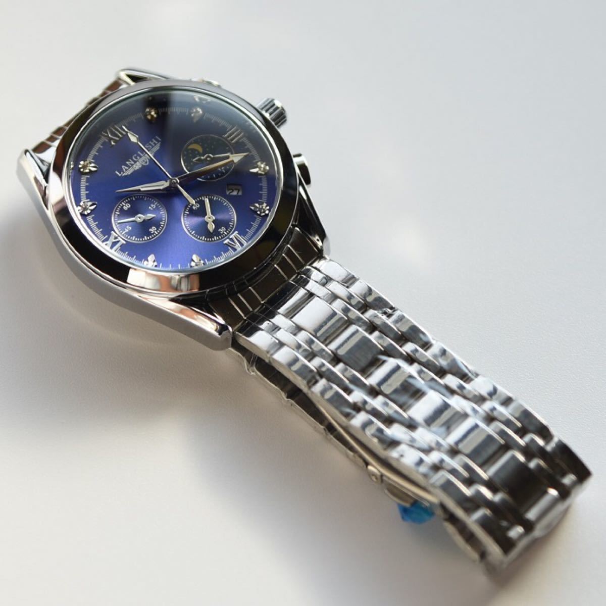 メンズ アナログ腕時計 ビジネス フォーマル 静音設計 お洒落 軽量 ブルー
