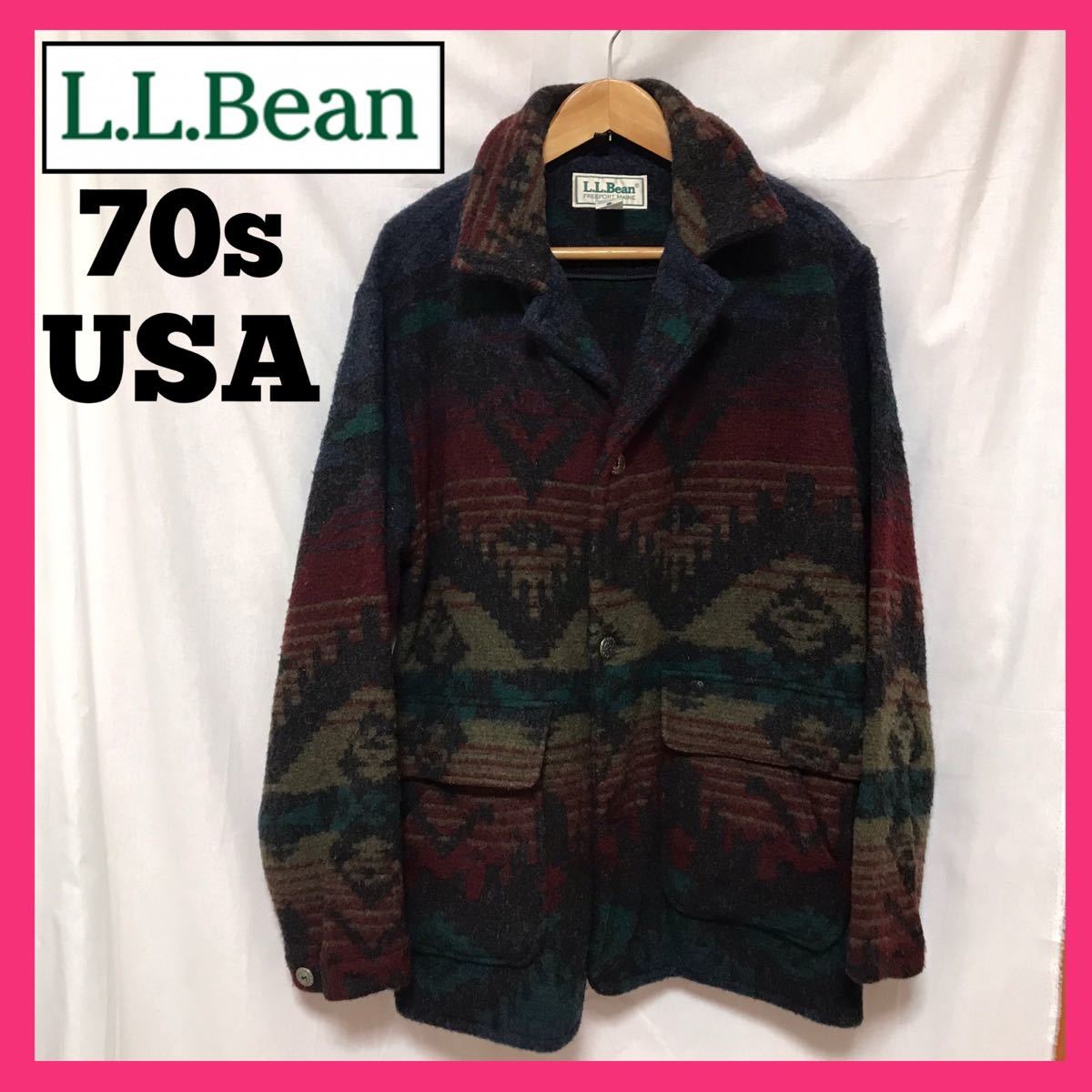 世界有名な llbean 70s ウールコート ネイティブ柄 ウールジャケット