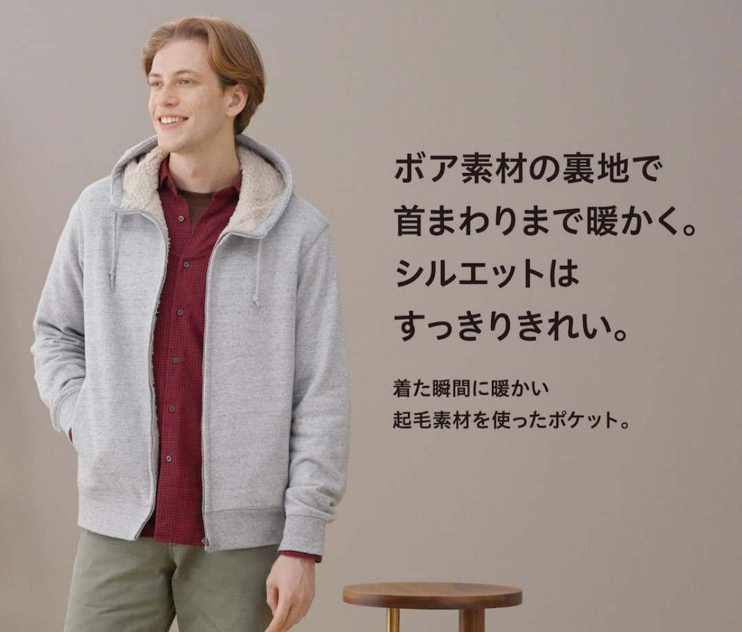 Paypayフリマ Uniqlo ボア スウェット フルジップ パーカー メンズ L ブルー デニム 新品 フリース もこもこ ユニクロ