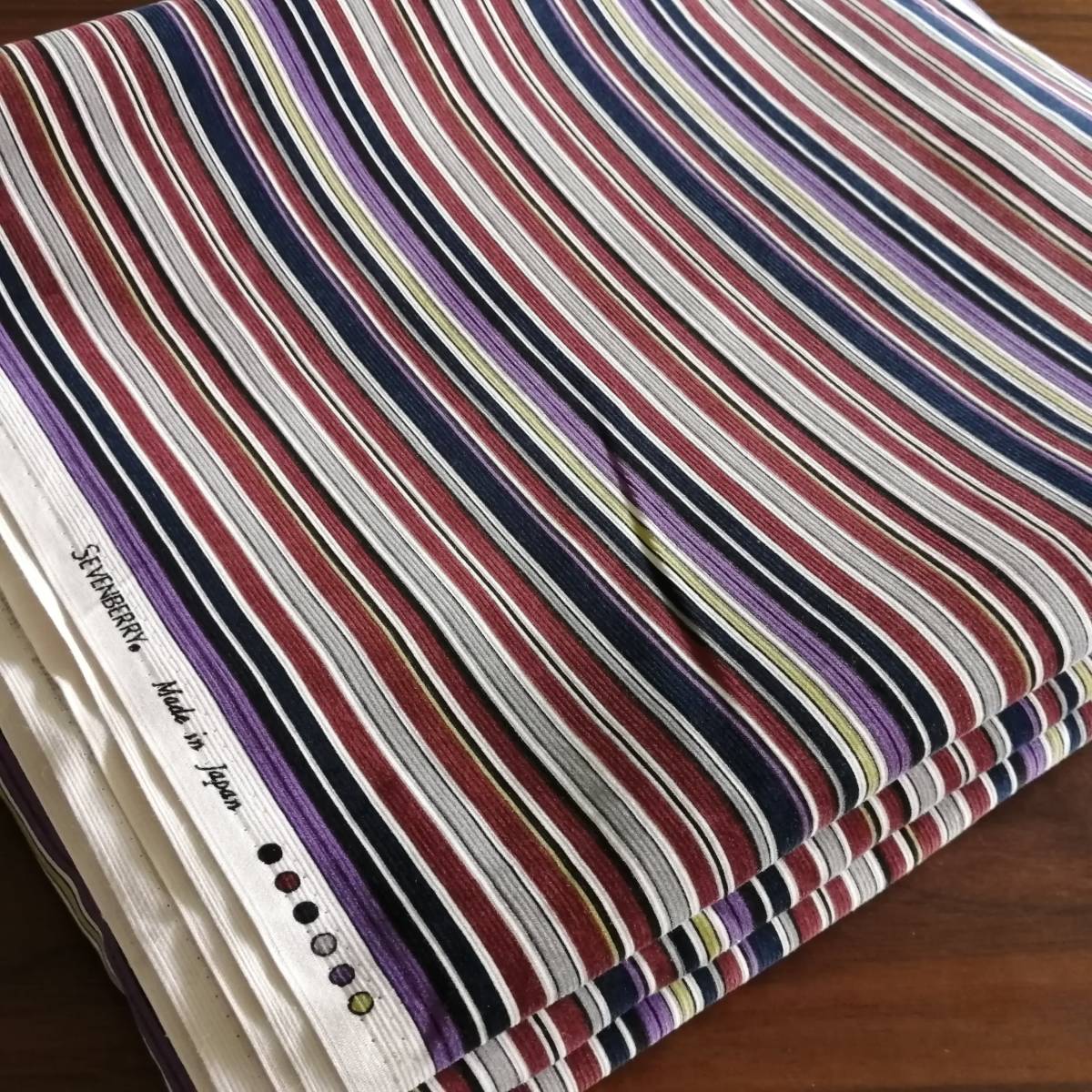 SEVENBERRY 細コール 生地 108cm巾×約5m ストライプ 赤×紫×紺 日本製 布_画像2