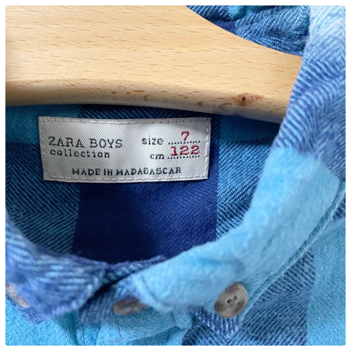 PayPayフリマ｜羽織物に【ZARA】ダンガリーネルシャツブロックチェック ブルー 122cm