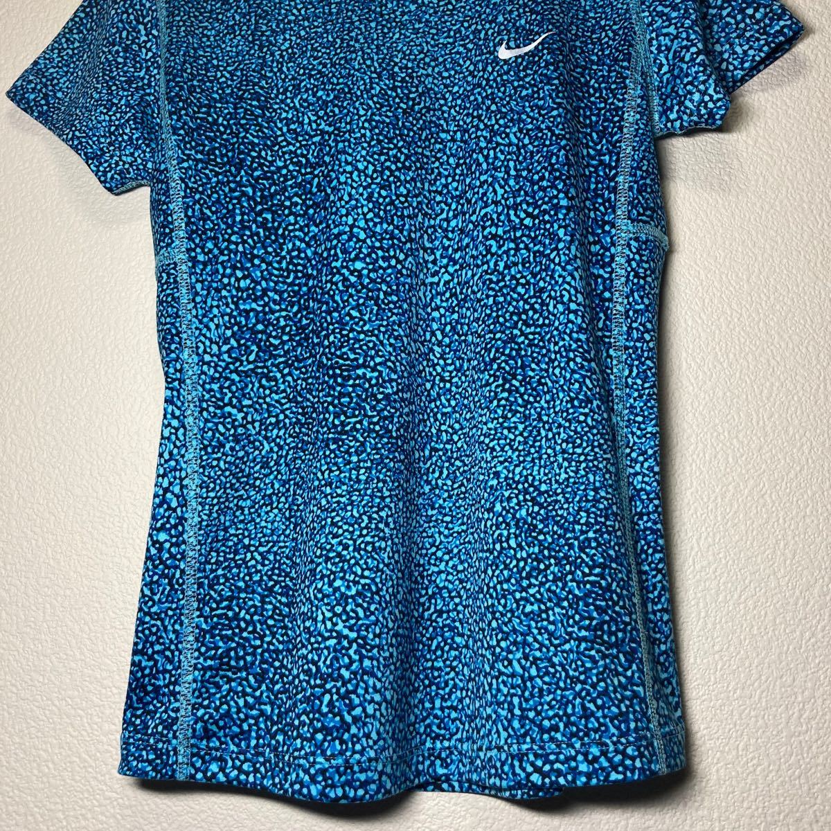 NIKE DRY-FIT ランニング ウェア 半袖 Tシャツ レディース Sサイズ ブルー系 総柄