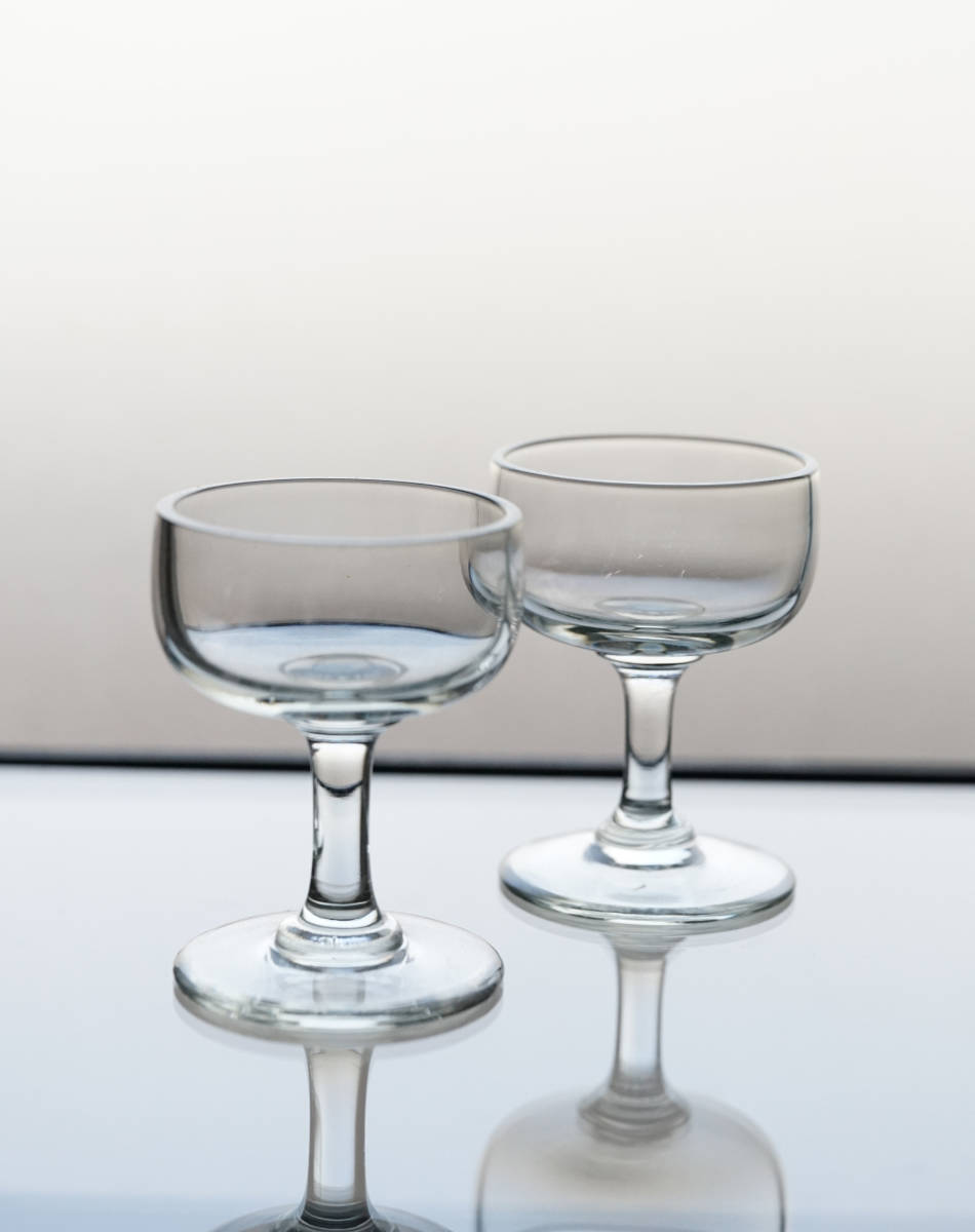 手吹きのビストロ シャンパーニュクープグラス 2客セット / 19世紀・フランス / アンティーク 古道具 硝子 ガラス