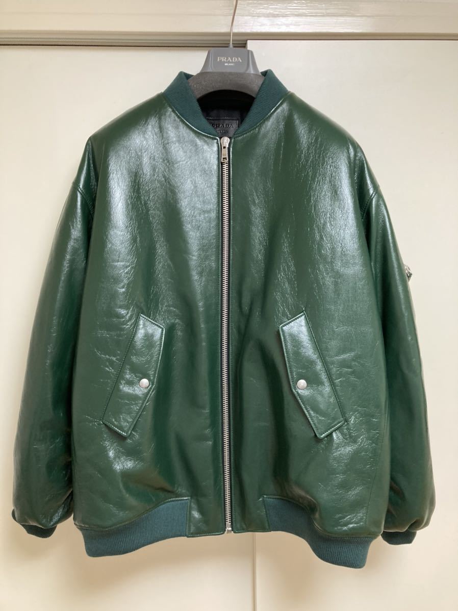 新品未使用 PRADA×RAF SIMONS Oversized nappa leather bomber jacket Green L プラダ ラフシモンズ レザー ボンバージャケット fw21 MA1_画像3