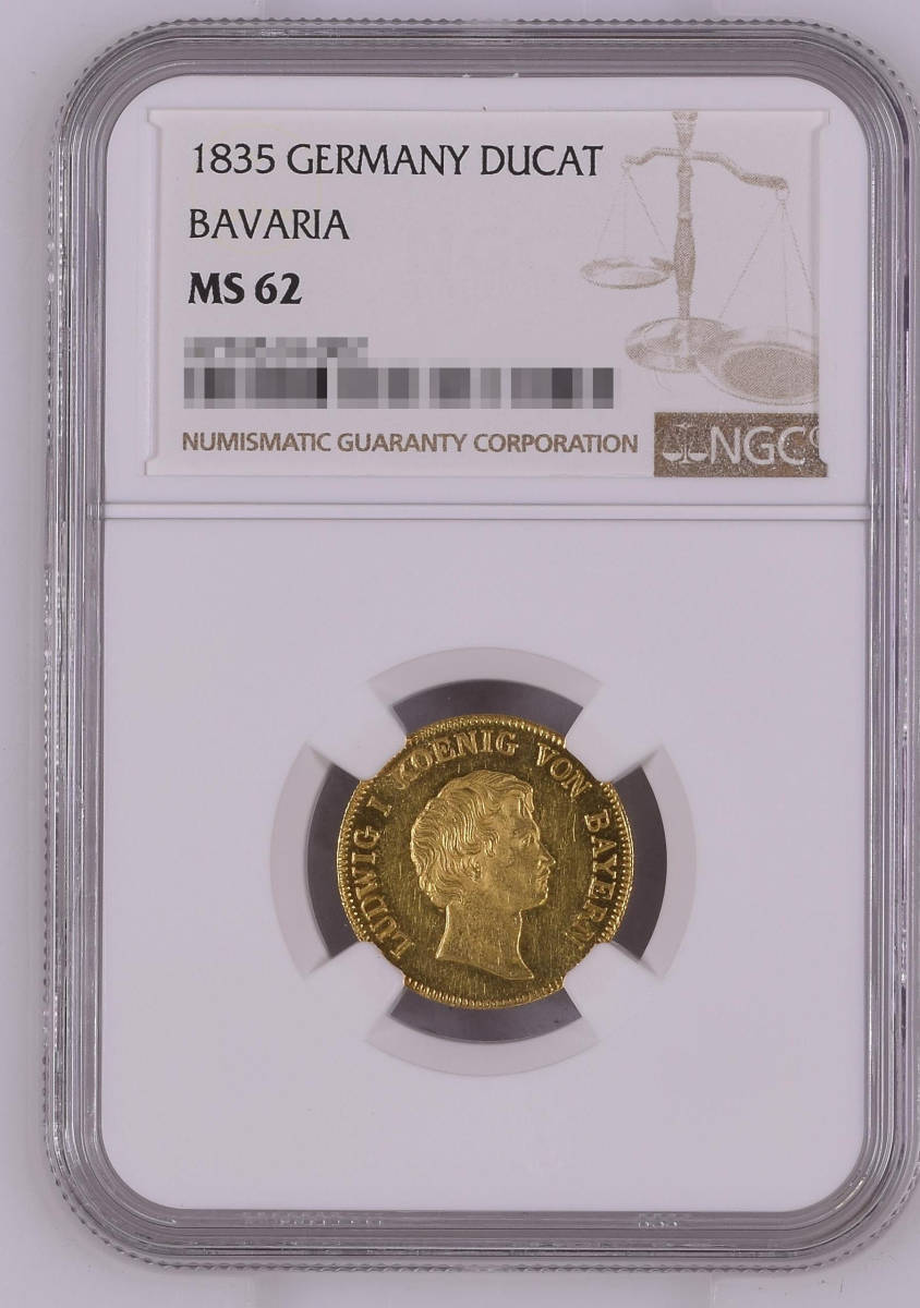 【記念貨幣】1835年ドイツバイエルン皇帝ルートヴィヒ１世１ダカット金貨ゴールドコイン NGC MS62 最高鑑定品★重3.49g H86_画像1