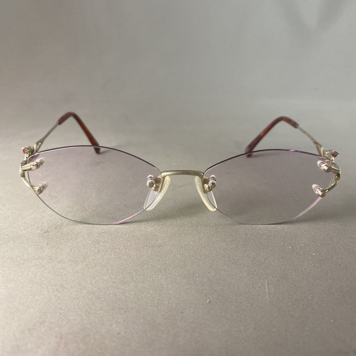 K638 MARI YAMAMOTO 眼鏡 K14WG ダイヤモンド0.202ct ルビー0.2ct YM819 ケース付き メガネ_画像3