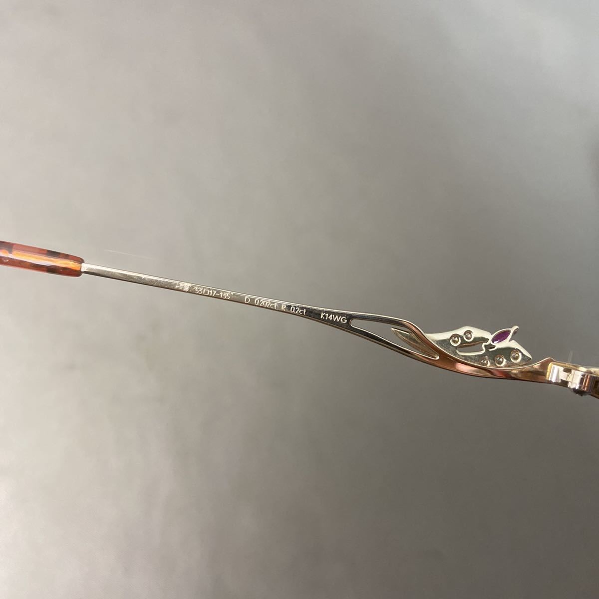 K638 MARI YAMAMOTO 眼鏡 K14WG ダイヤモンド0.202ct ルビー0.2ct YM819 ケース付き メガネ_画像10