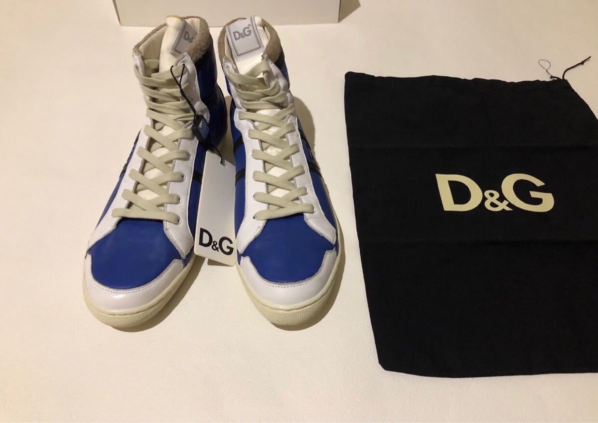 【新品タグ付き、正規品】D&G DOLCE&GABBANA ドルチェ&ガッバーナ ハイカット レザー スニーカー 43 青x白_画像5