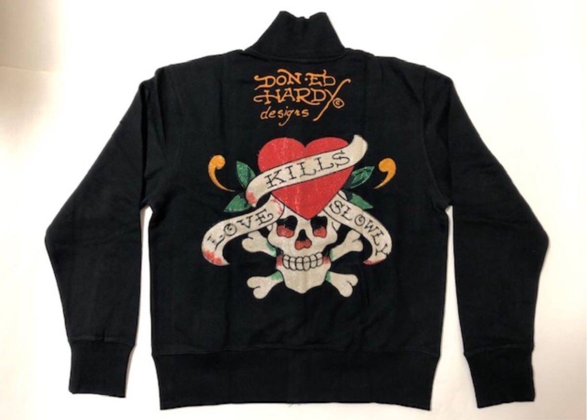 【新品タグ付き、正規品、本物】 Ed Hardy エド ハーディー ジップアップ ジャケット ラインストーン ラブキルズ Lサイズ 黒色_画像1