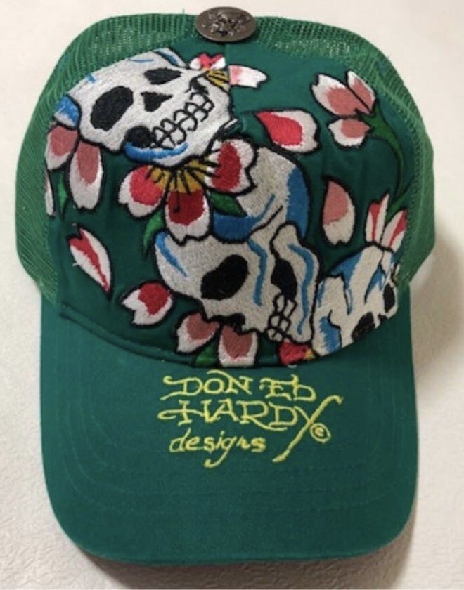 【新品未使用、正規品、本物】 Ed Hardy エド・ハーディー スカル さくら 桜 サクラ 花びら 刺繍 キャップ グリーン_画像5