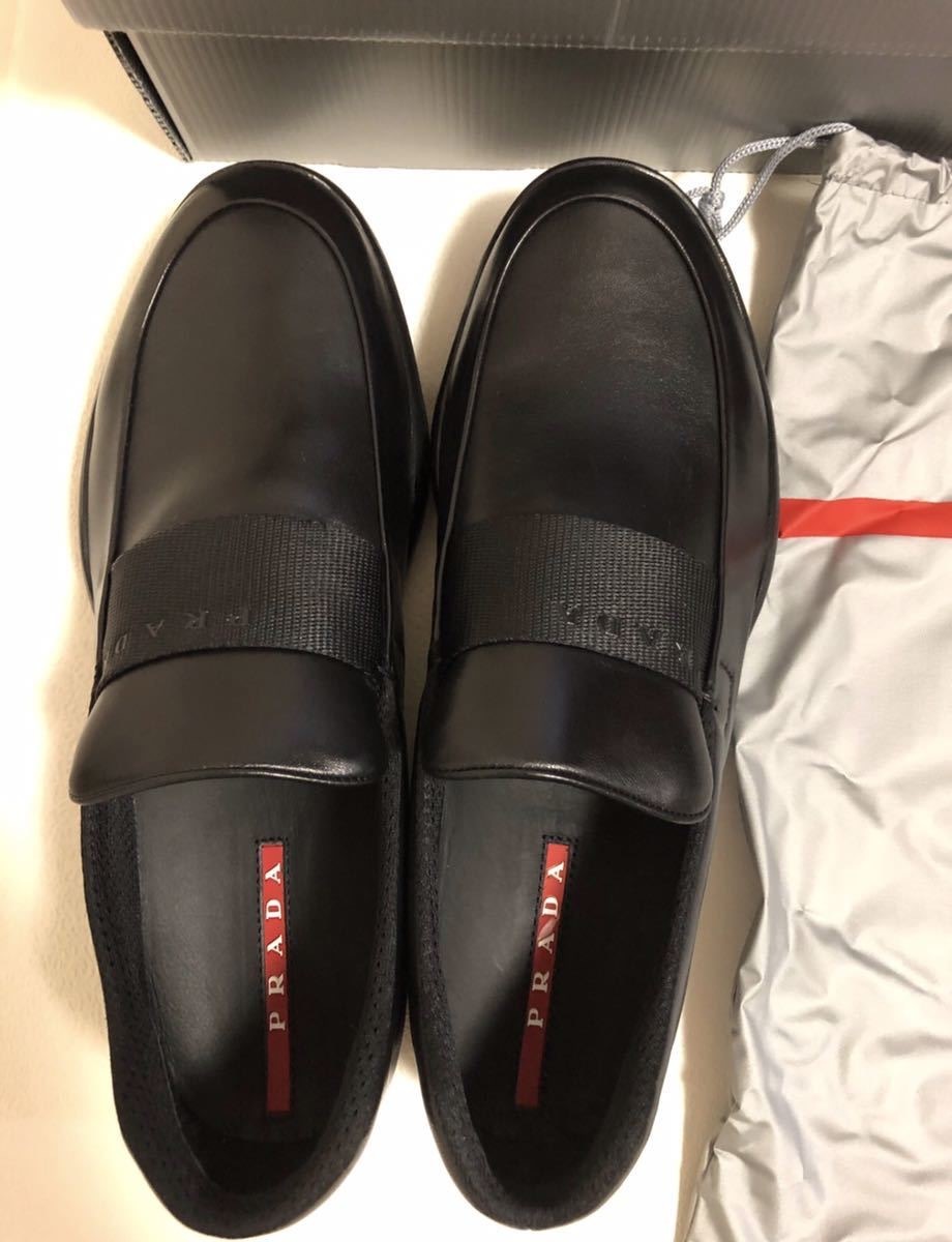 【新品未使用、正規品】 PRADA プラダ ナッパレザー シューズ スポーツ スリッポン 黒 サイズ 7 1/2 箱付き_画像2