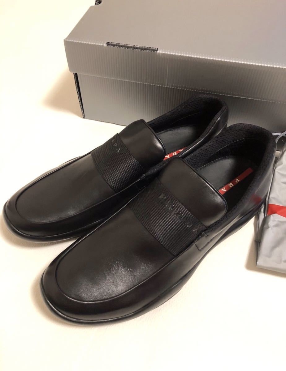 【新品未使用、正規品】 PRADA プラダ ナッパレザー シューズ スポーツ スリッポン 黒 サイズ 7 1/2 箱付き_画像7