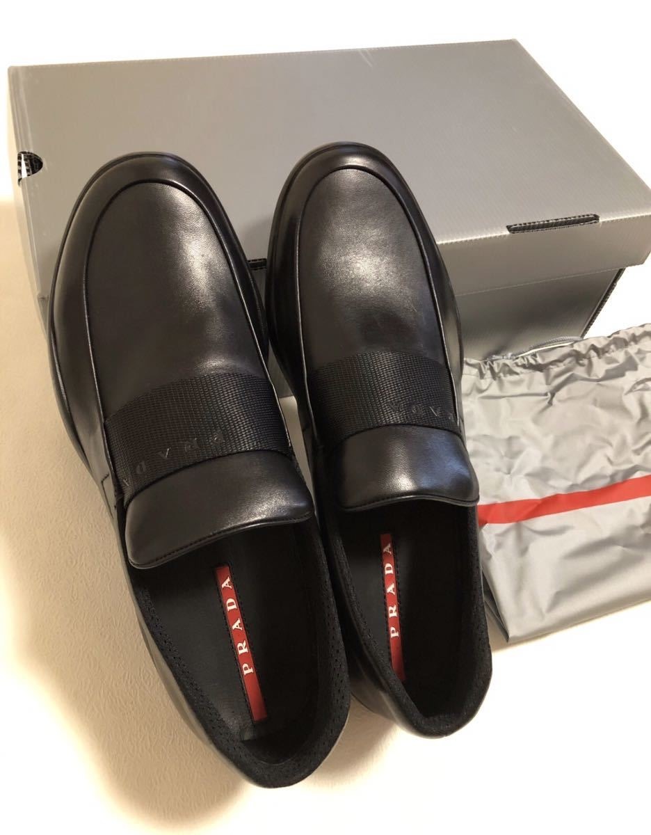 【新品未使用、正規品】 PRADA プラダ ナッパレザー シューズ スポーツ スリッポン 黒 サイズ 7 1/2 箱付き_画像1