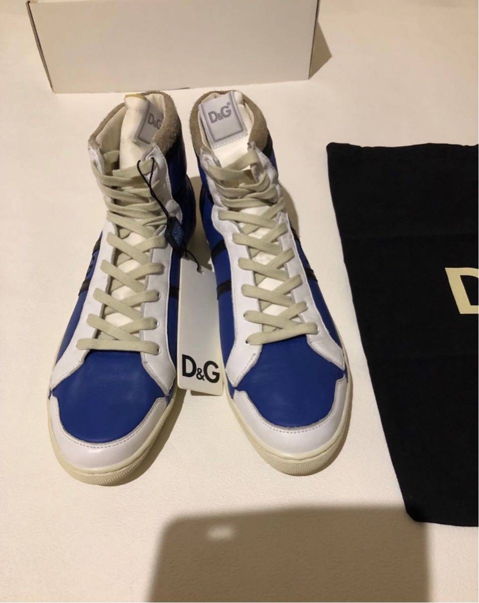 【新品タグ付き、正規品】D&G DOLCE&GABBANA ドルチェ&ガッバーナ ハイカット レザー スニーカー 43 青x白_画像1