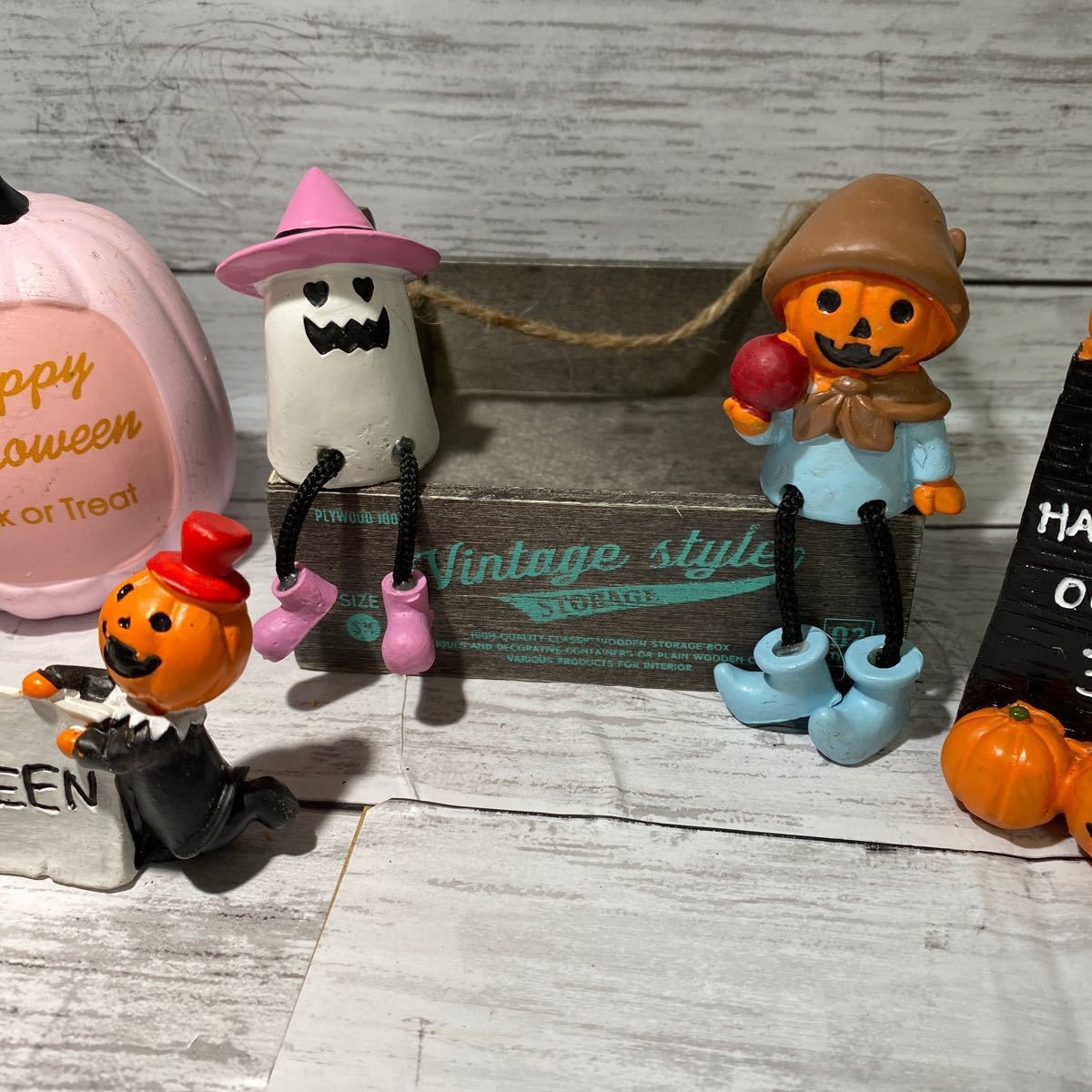 ハロウィン ハロウィン置物 木箱付き 6点セットでお買い得 Happy Halloween 飾り ディスプレイ インテリア