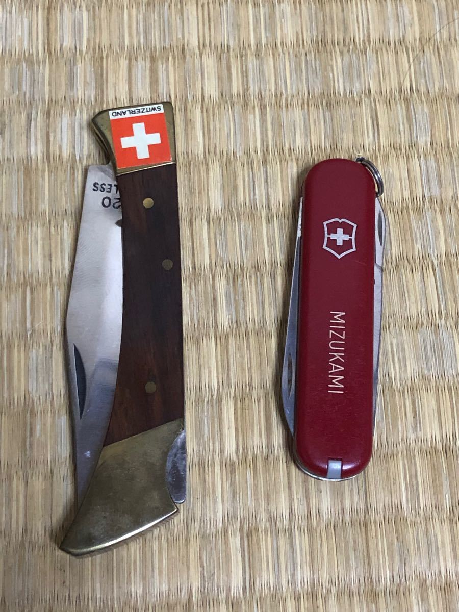 送料無料！スイス製ナイフ2点セット　VICTORINOXマルチツール(パーツ欠品有り)&SWITZERLAND 420 ナイフ中古