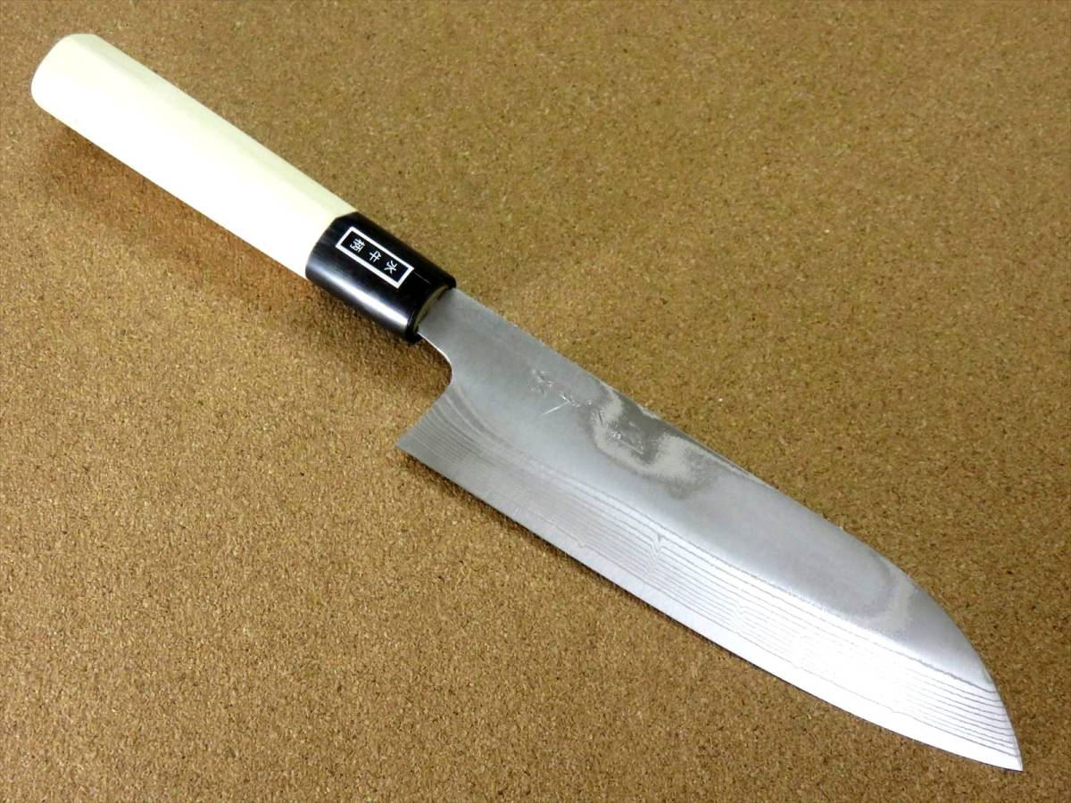 関の刃物 三徳包丁 17cm (170mm) ファインクラフト 関三本杉 10A ダマスカス33層 水牛角口金 家庭用 肉切り 魚の処理 野菜切り 両刃 日本製