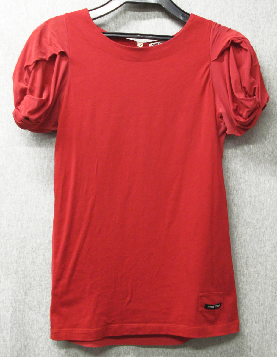 ミュウミュウ MIUMIU：変形袖 Tシャツ XS （ プラダ PRADA MIUMIU Ladie's Tee XS RED _画像1