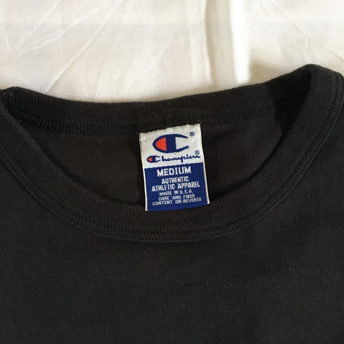 90's USA製 Champion チャンピオン スクリプトロゴ ロングスリーブTシャツ ロンT ブラック M_画像3