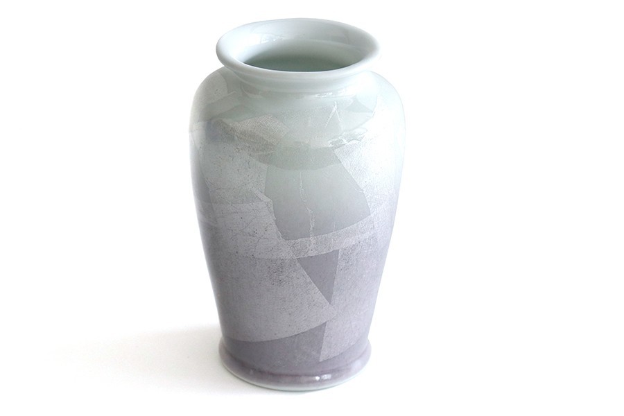 国産 陶器 花瓶 ■ パール仕上げ ■ パープル 6寸 ■ 単品 高さ18cm ■ 花瓶