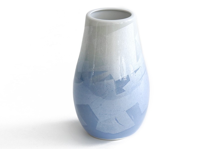 国産 陶器 花瓶 ■ パール仕上げ ■ 青 7寸 ■ 下太 ■ 単品 高さ22cm ■ 花瓶