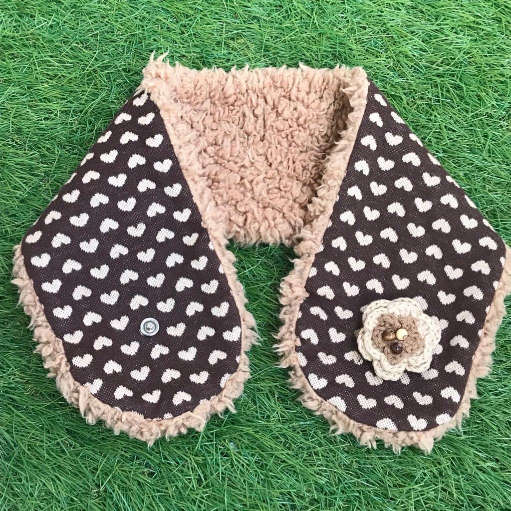  free shipping * beautiful goods * for children muffler tea color Heart pattern child girl reversible flower knitting pretty mo Como ko including in a package possibility lady's hand made 