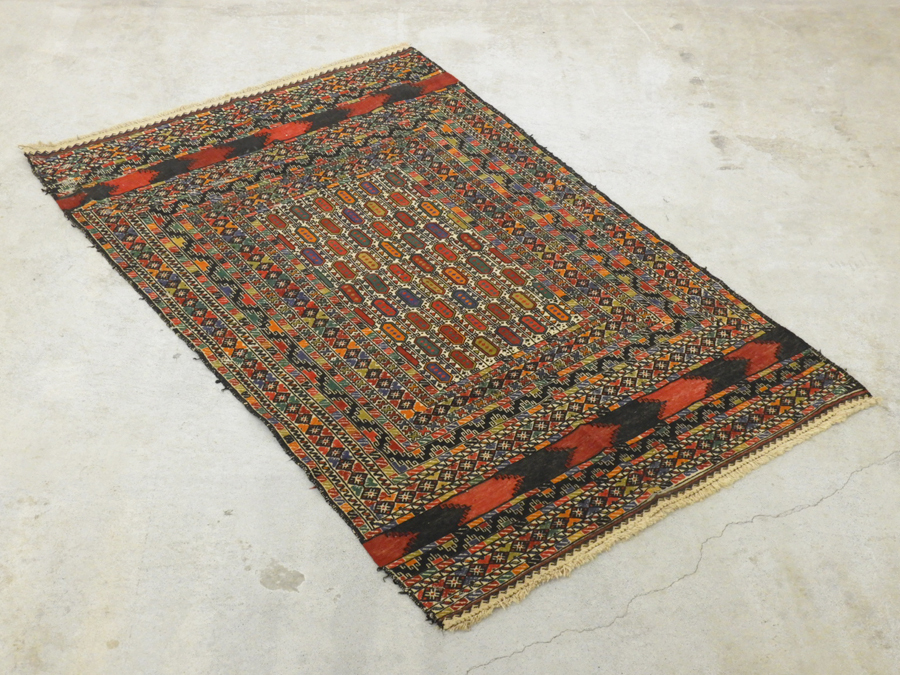 トルコ産 キリム 手織り 草木染め ウール ジジム ラグ 2.2m×1.3m/絨毯