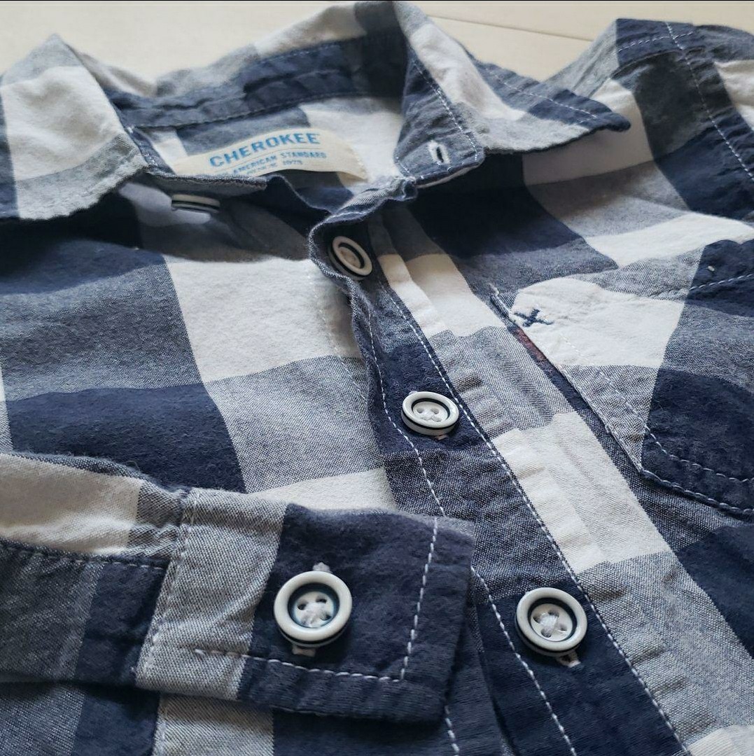 【お値下げ中!!】キッズ シャツ ギンガムチェック 100センチ 紺 長袖シャツ