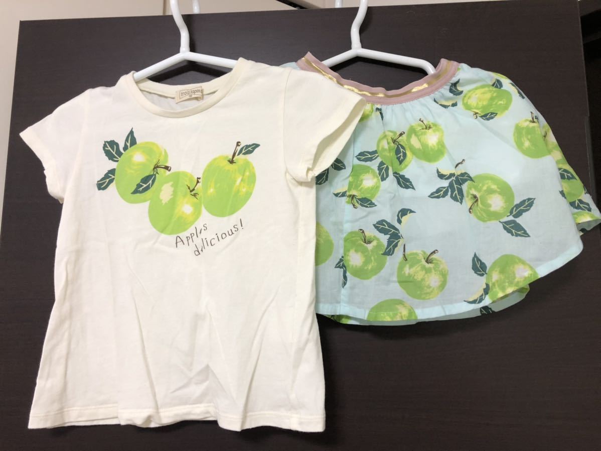 KP вязаный Planner, Toro wa Lapin | верх и низ выставить, короткий рукав футболка & юбка ( ska хлеб * ska tsu)| размер 110| яблоко рисунок, Apple рисунок 