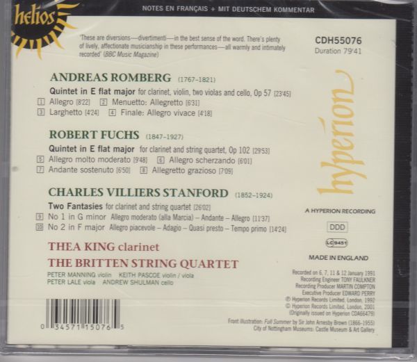 [CD/Helios]A.ロンベルク(1767-1821):クラリネット五重奏曲変ホ長調Op.57他/T.キング(cl)&ブリテン四重奏団 1991.1_画像2