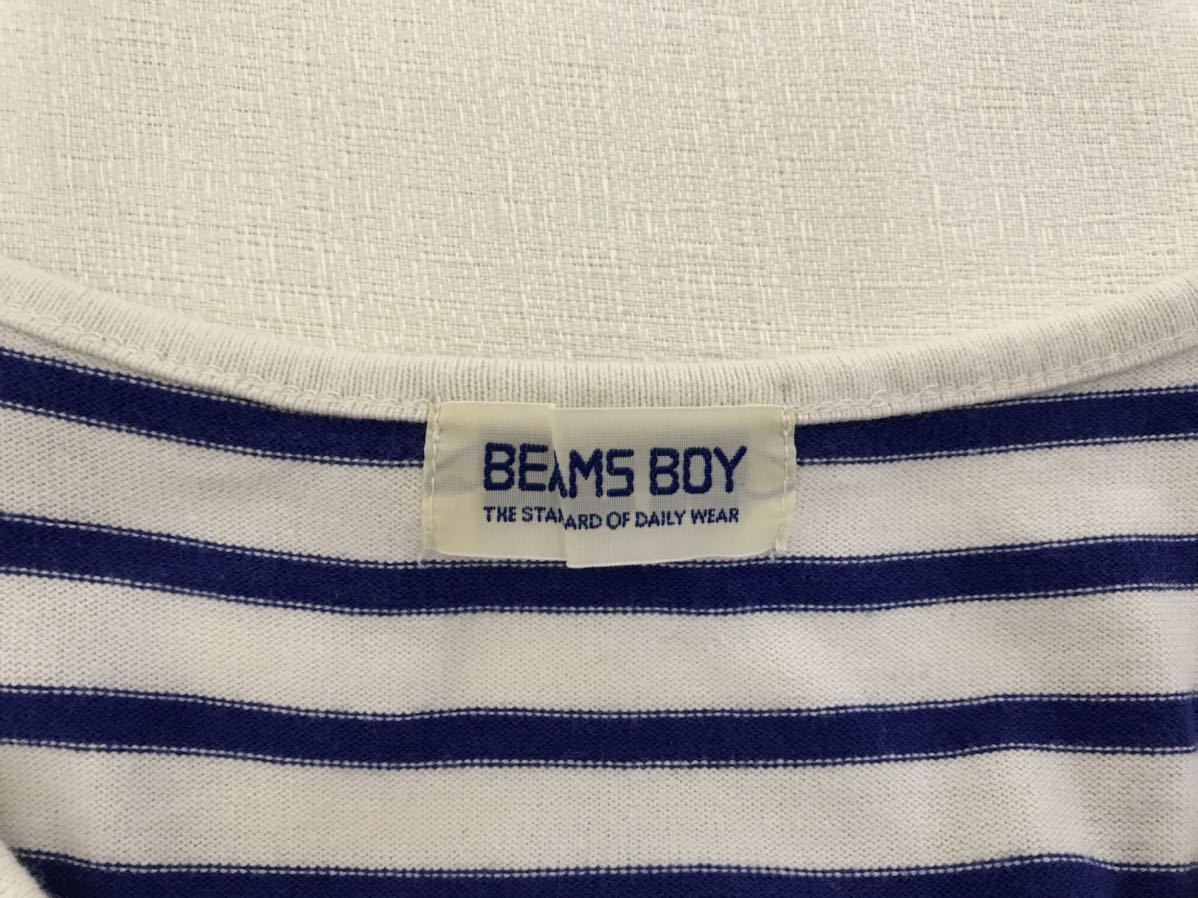 本物ビームスボーイBEAMSBOYコットンボーダー柄ワンピース半袖Tシャツレディース青ブルー白フリー