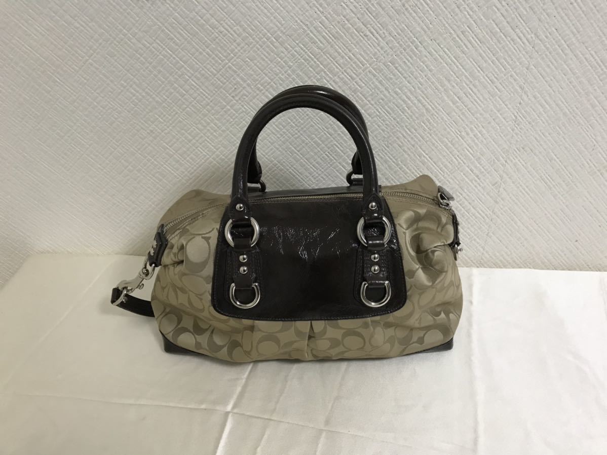 本物コーチCOACH本革エナメルレザーキャンバス2wayトートバッグショルダービジネスミニハンドボストンバックレディースメンズ茶ベージュ柄