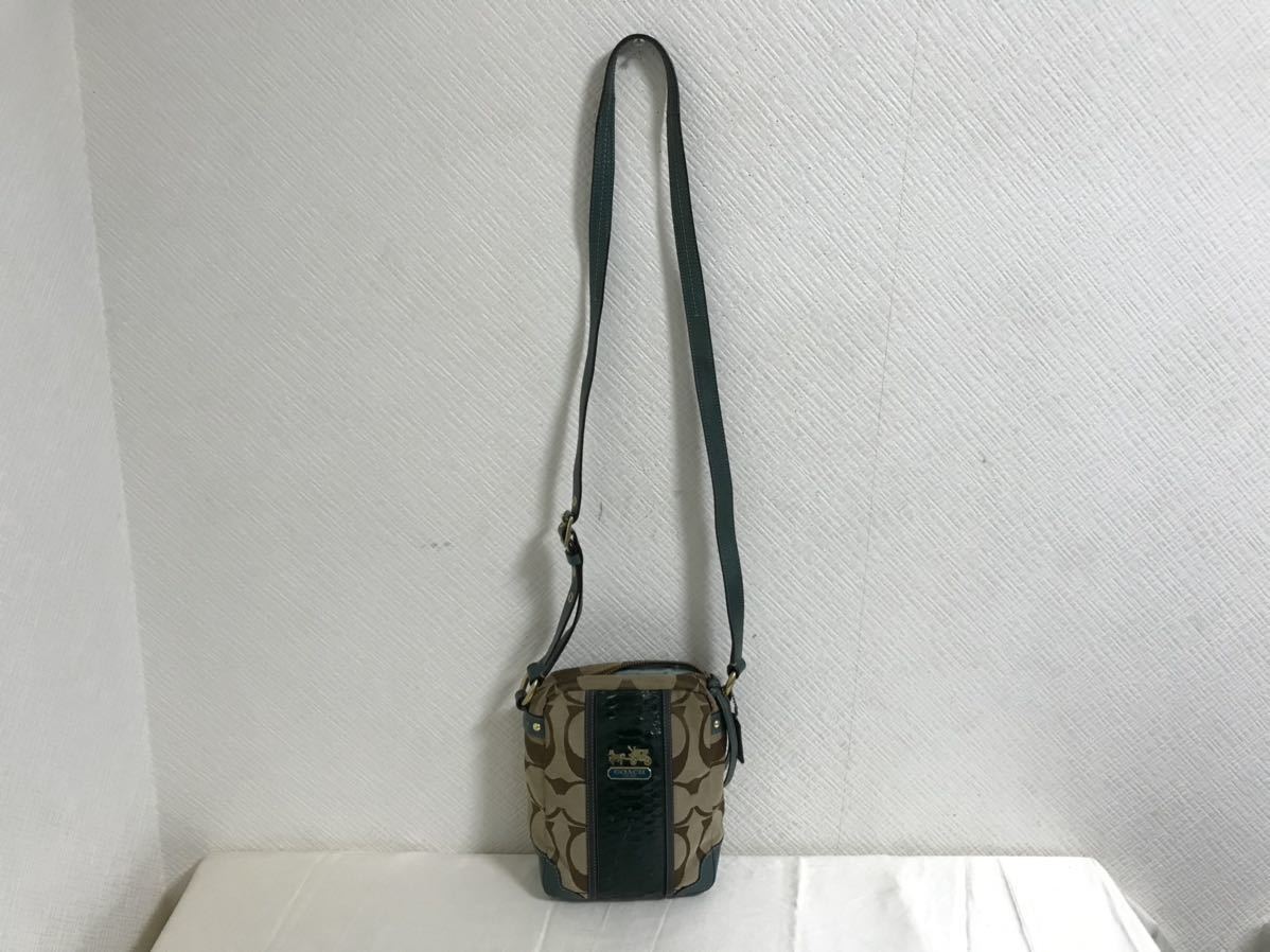 本物コーチCOACH本革レザーパイソン型押しミニショルダーバッグビジネスボディーバックレディースブルーベージュポシェット