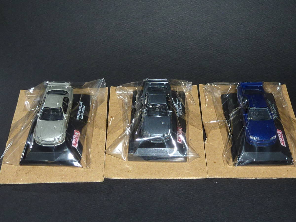 REAL-X SKYLINE histories collection R34 スカイライン GT-R BNR34 V-SpecⅡ 銀、紺、黒鉄3台set NISSAN nismo RB26DETT ヨーデル 1/72_画像6