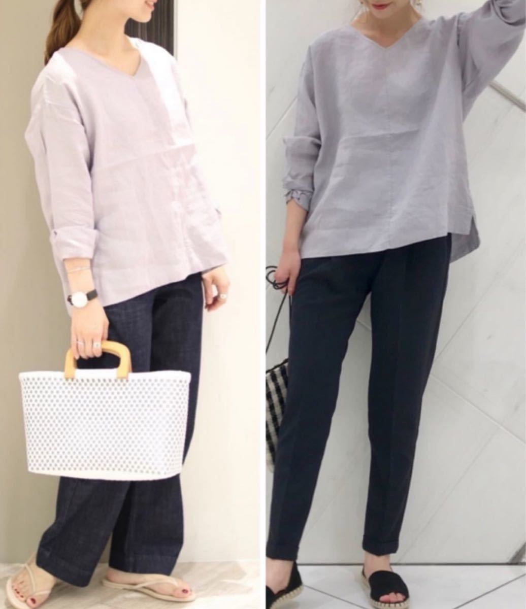 URBAN RESEARCH DOORS リネンVネックブラウス LT/PURPLE 新品